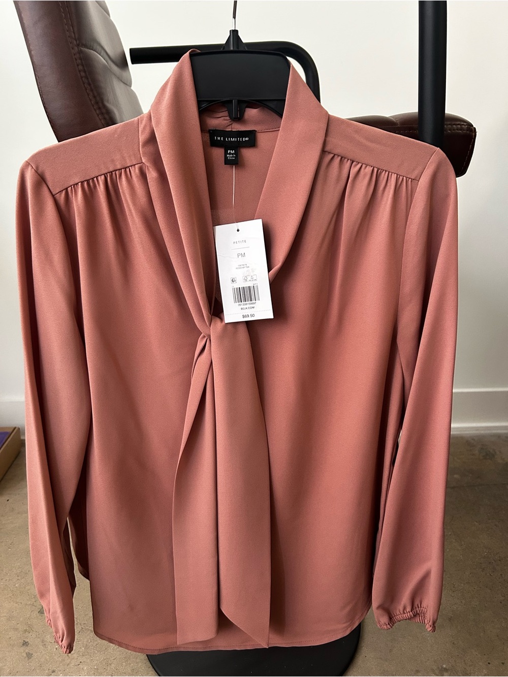 The Limited Rose-Brown Tie-Neck Blouse